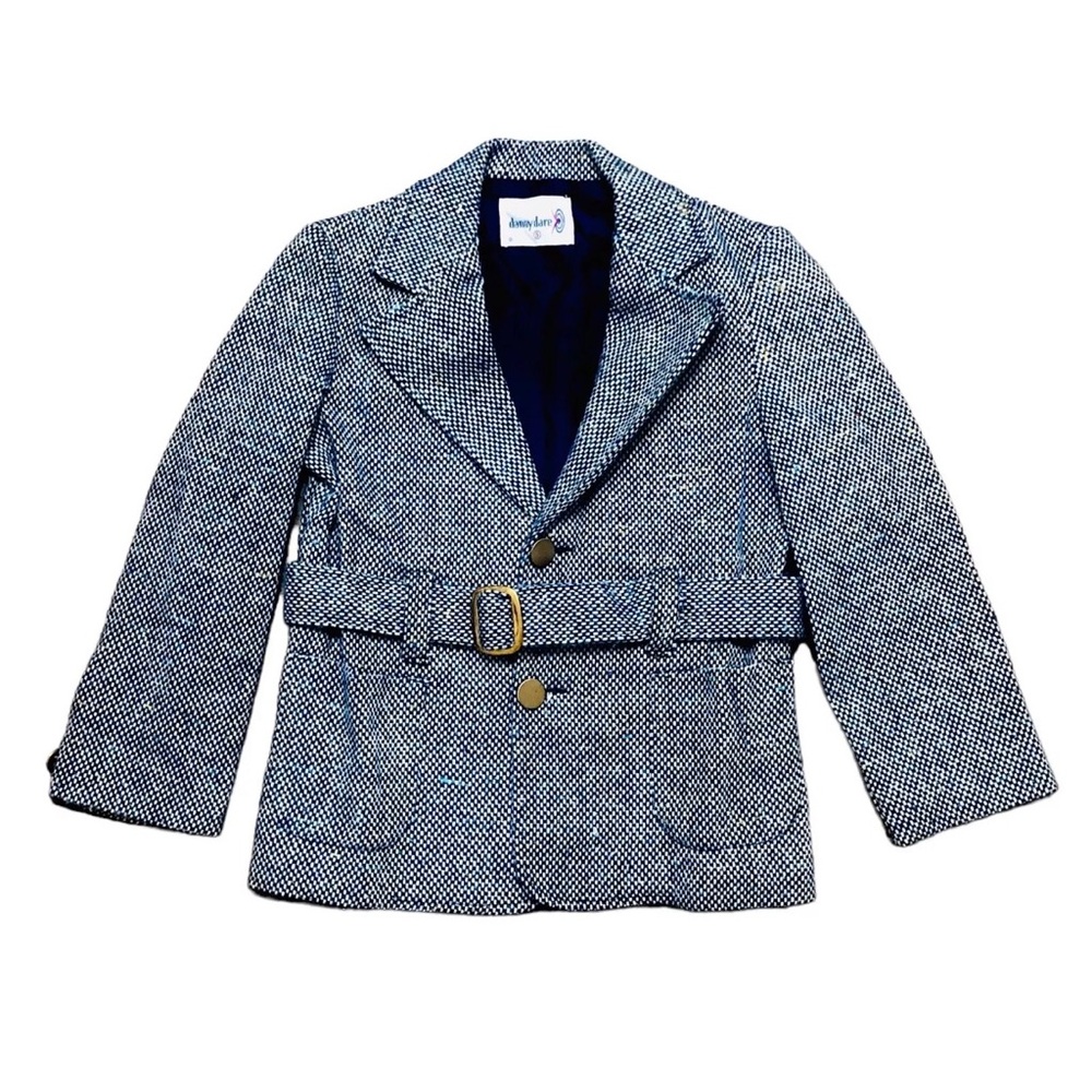 Vintage 60s Toddler Kids Tweed Jacket Belted Gray Purple Danny Dare Coat Size 5